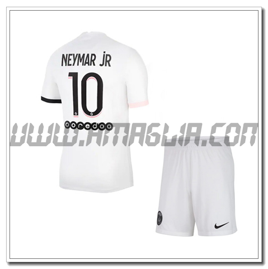 Kit Maglia Neymar Jr 10 PSG Jordan Bambino Seconda 2021 2022