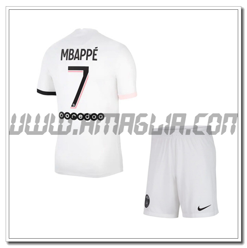 Kit Maglia Mbappe 7 PSG Jordan Bambino Seconda 2021 2022
