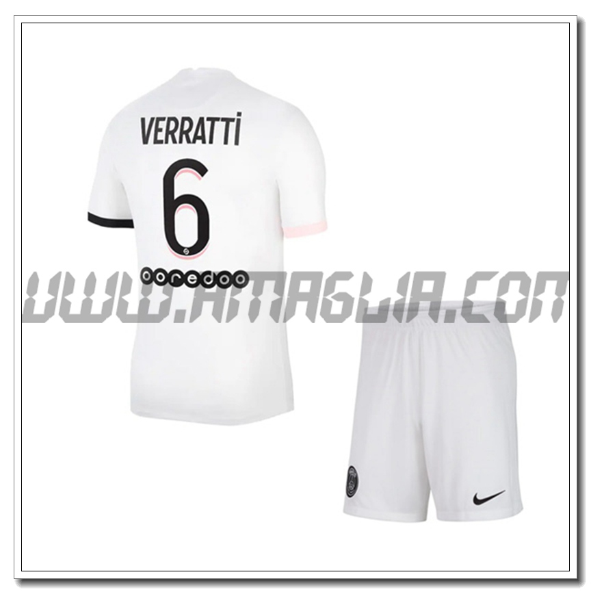 Kit Maglia Verratti 6 PSG Jordan Bambino Seconda 2021 2022