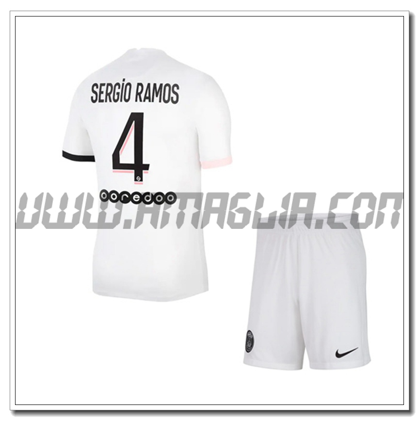 Kit Maglia Sergio Ramos 4 PSG Jordan Bambino Seconda 2021 2022