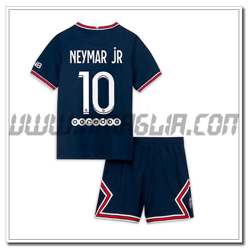 Kit Maglia Neymar Jr 10 PSG Jordan Bambino Prima 2021 2022