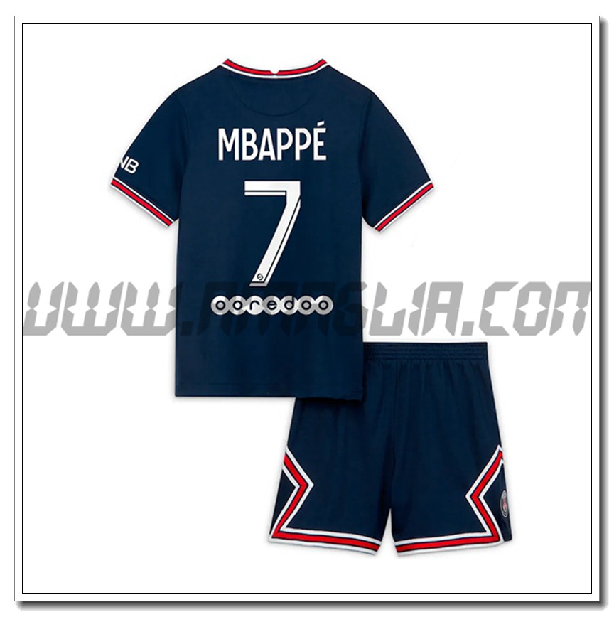 Kit Maglia Mbappe 7 PSG Jordan Bambino Prima 2021 2022