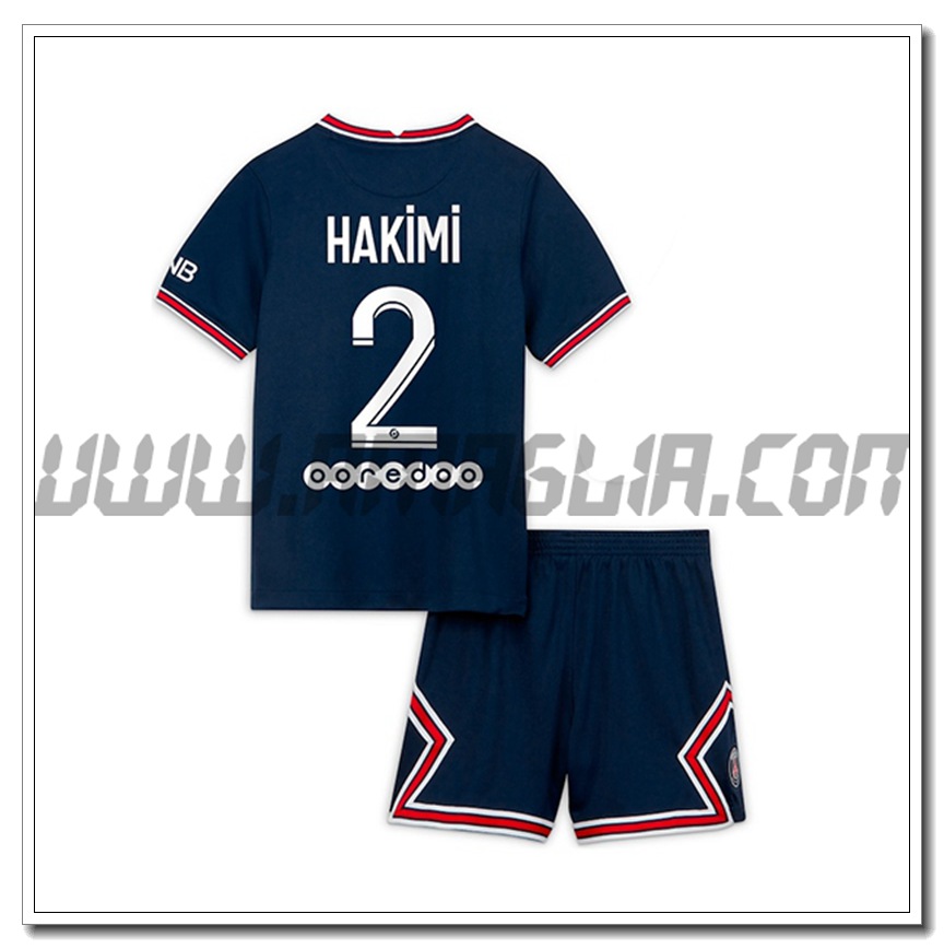 Kit Maglia Hakimi 2 PSG Jordan Bambino Prima 2021 2022
