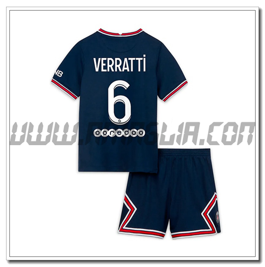 Kit Maglia Verratti 6 PSG Jordan Bambino Prima 2021 2022