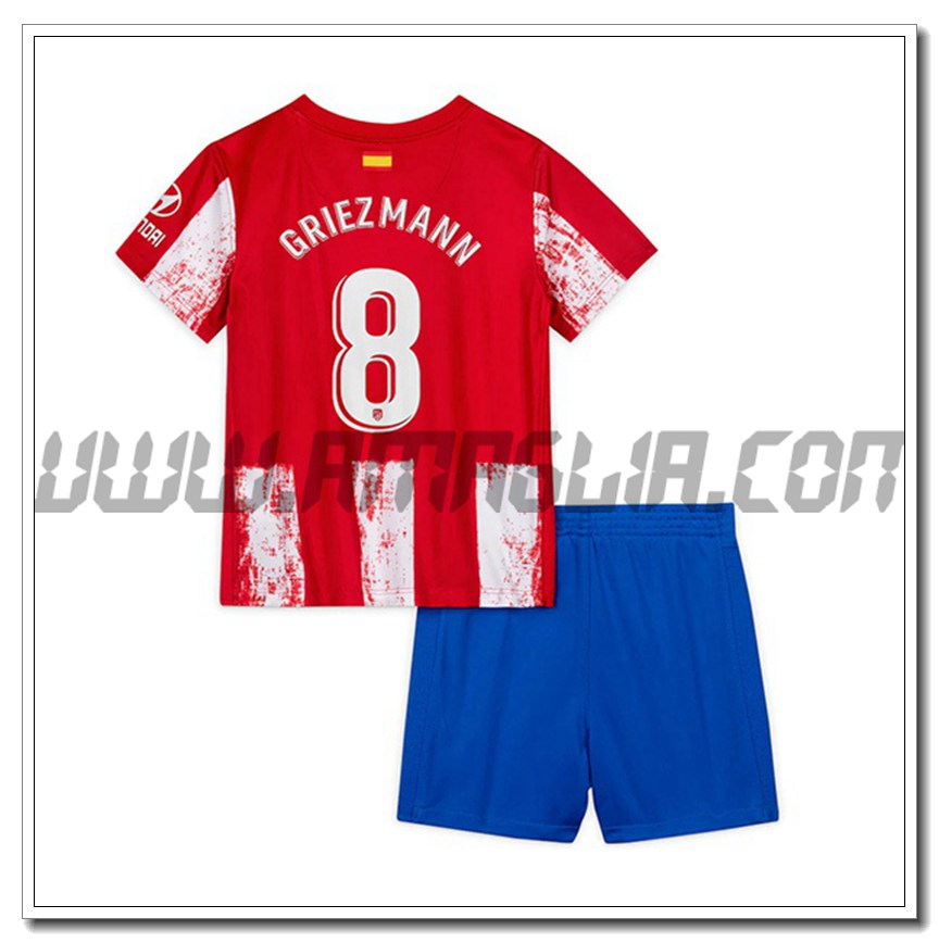 Kit Maglia Griezmann 8 Atletico Madrid Bambino Prima 2021 2022