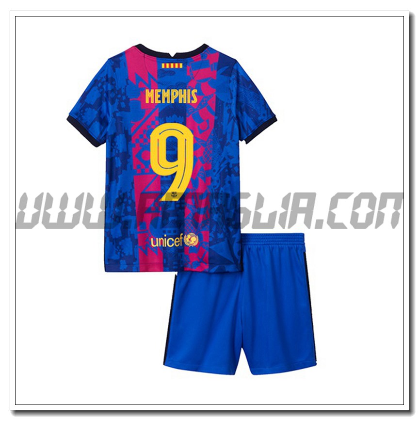 Kit Maglia Memphis 9 FC Barcellona Bambino Terza 2021 2022