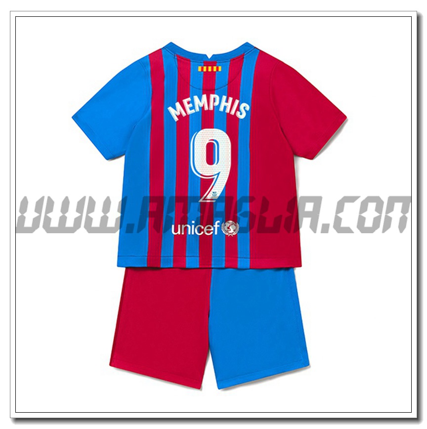 Kit Maglia Memphis 9 FC Barcellona Bambino Prima 2021 2022