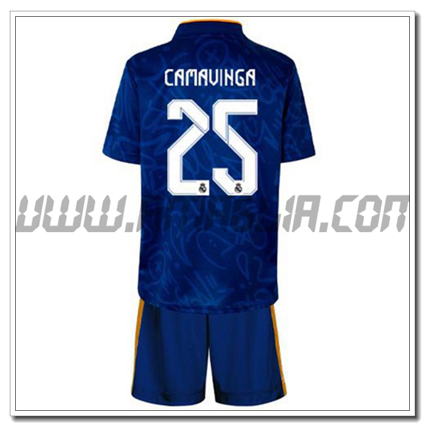 Kit Maglia Camavinga 25 Real Madrid Bambino Seconda 2021 2022