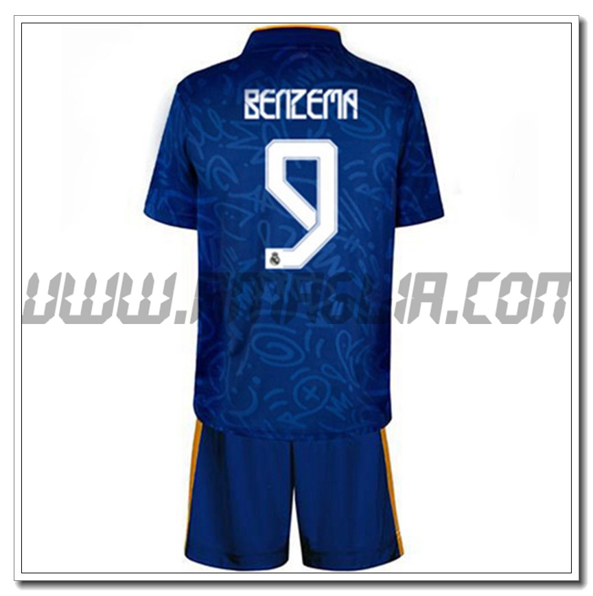 Kit Maglia Benzema 9 Real Madrid Bambino Seconda 2021 2022