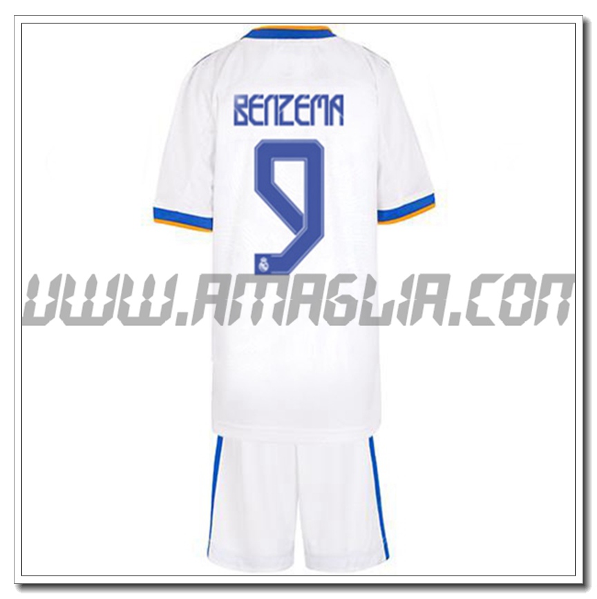 Kit Maglia Benzema 9 Real Madrid Bambino Prima 2021 2022