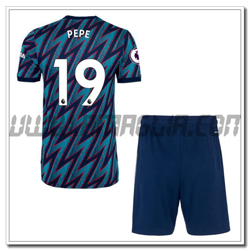 Kit Maglia Nicolas Pepe 19 FC Arsenal Bambino Terza 2021 2022