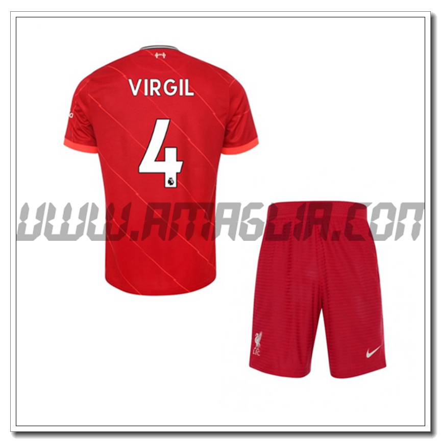 Kit Maglia Virgil 4 FC Liverpool Bambino Prima 2021 2022