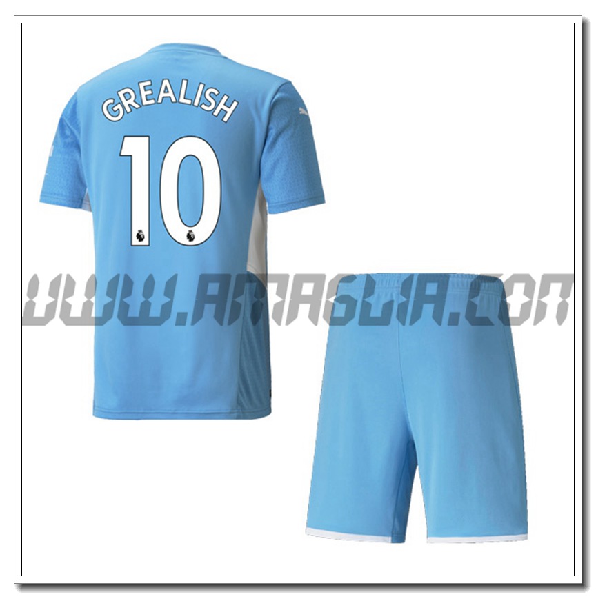 Kit Maglia GREALISH 10 Manchester City Bambino Prima 2021 2022