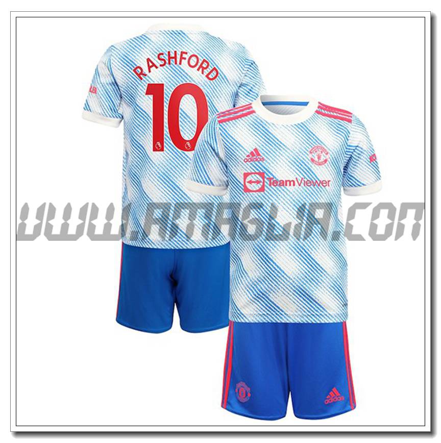 Kit Maglia Rashford 10 Manchester United Bambino Seconda 2021 2022