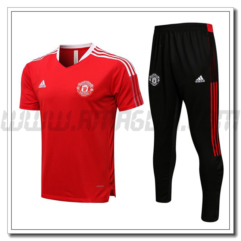 Maglia Polo Manchester United + Pantaloni Rosso/Bianco 2021 2022 -02