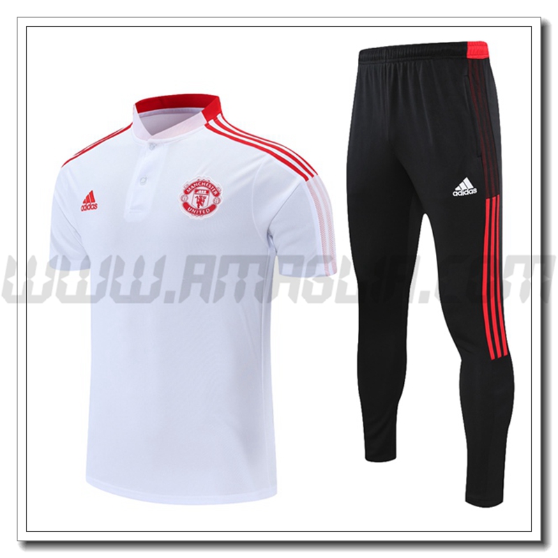 Maglia Polo Manchester United + Pantaloni Bianco/Rosso 2021 2022