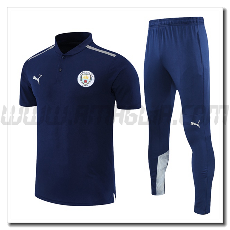 Maglia Polo Manchester City + Pantaloni Grigio/Blu Marino 2021 2022
