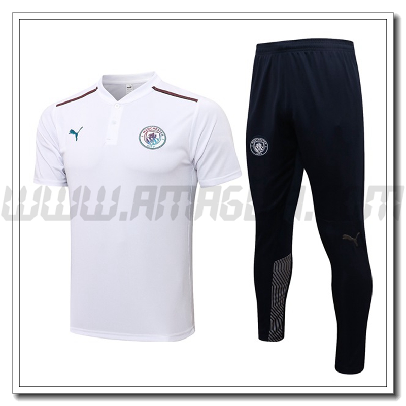 Maglia Polo Manchester City + Pantaloni Bianco 2021 2022
