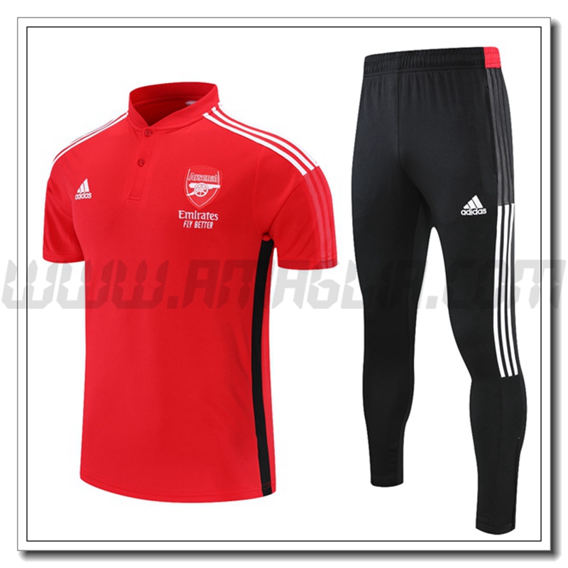 Maglia Polo FC Arsenal + Pantaloni Nero/Bianco/Rosso 2021 2022