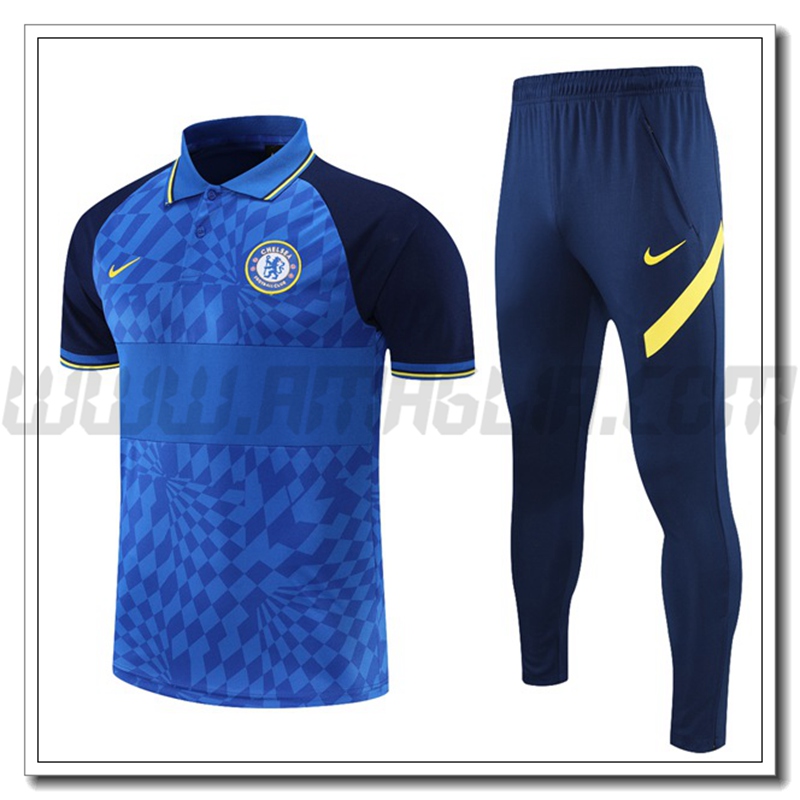 Maglia Polo FC Chelsea + Pantaloni Blu/Nero 2021 2022