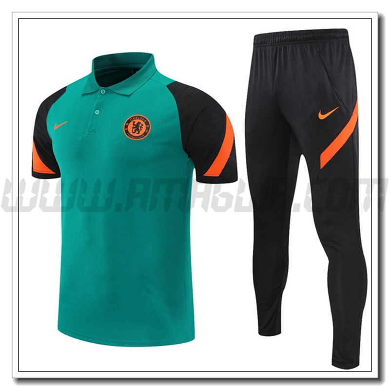 Maglia Polo FC Chelsea + Pantaloni Nero/Verde 2021 2022