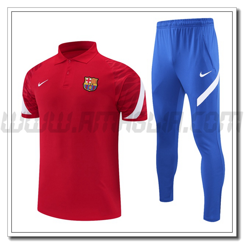 Maglia Polo FC Barcellona + Pantaloni Bianco/Rosso 2021 2022