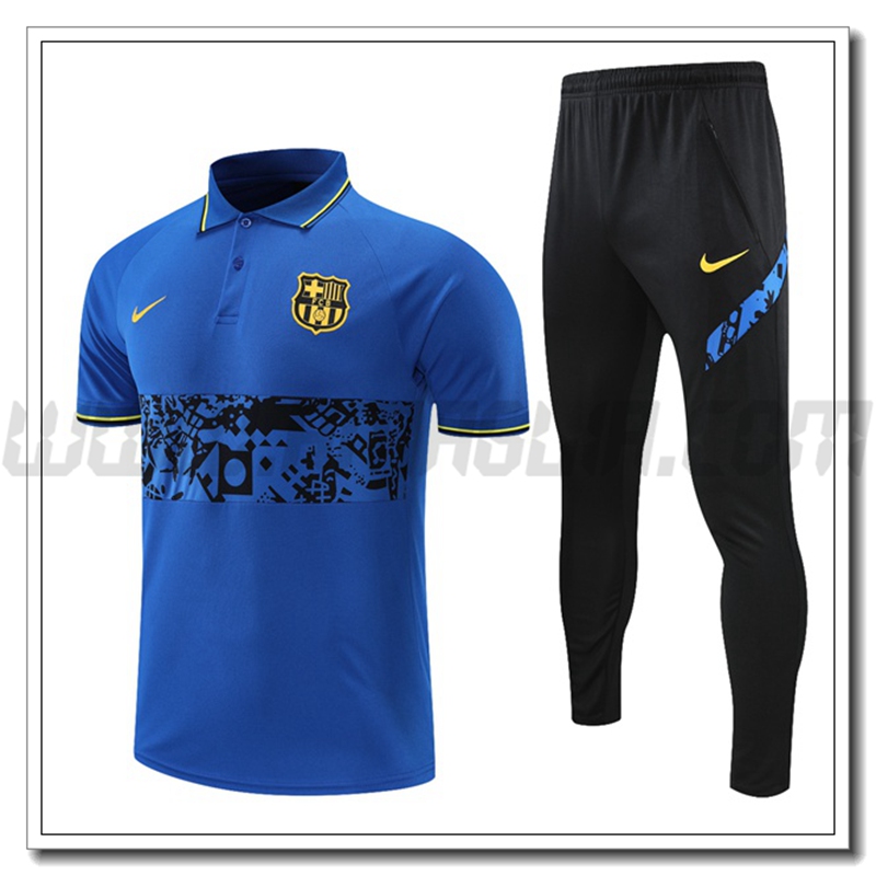 Maglia Polo FC Barcellona + Pantaloni Nero/Blu 2021 2022 -01