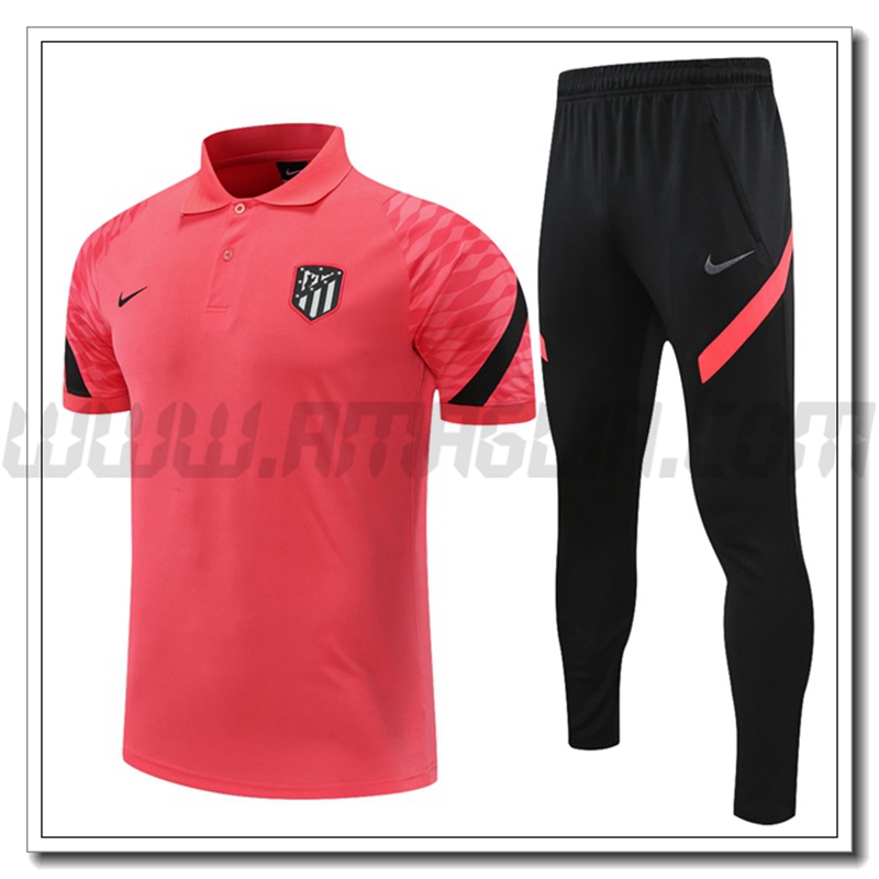 Maglia Polo Atletico Madrid + Pantaloni Nero/Rosso 2021 2022