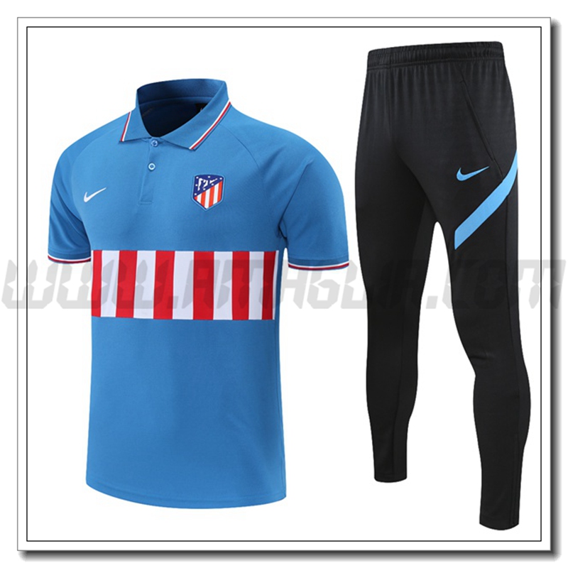 Maglia Polo Atletico Madrid + Pantaloni Blu/Rosso/Bianco 2021 2022