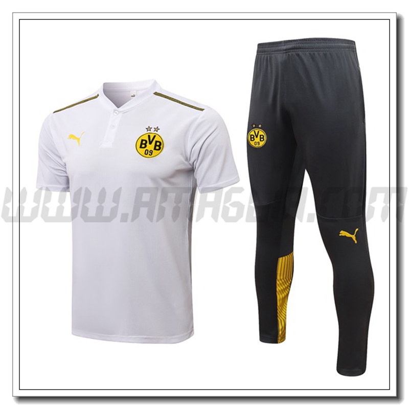 Maglia Polo Dortmund BVB + Pantaloni Bianco/Grigio 2021 2022