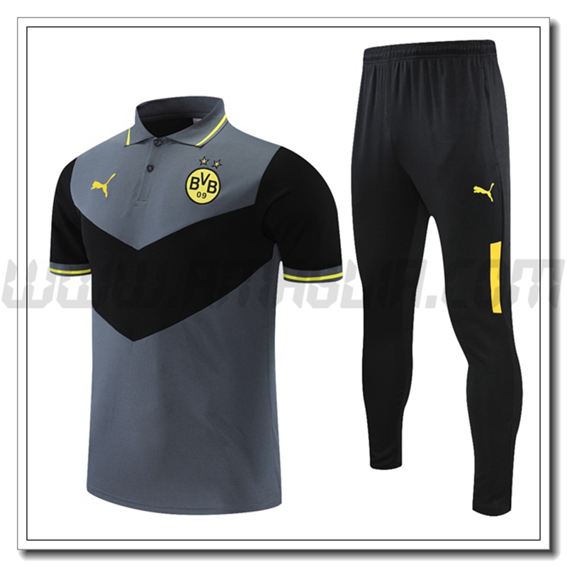 Maglia Polo Dortmund BVB + Pantaloni Nero/Grigio 2021 2022
