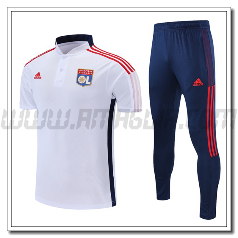 Maglia Polo Lyon OL + Pantaloni Bianco/Blu Marino 2021 2022