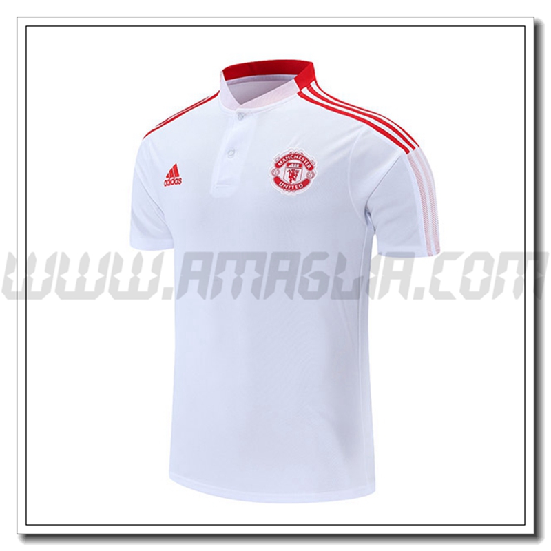 Maglia Polo Manchester United Bianco/Rosso2021 2022