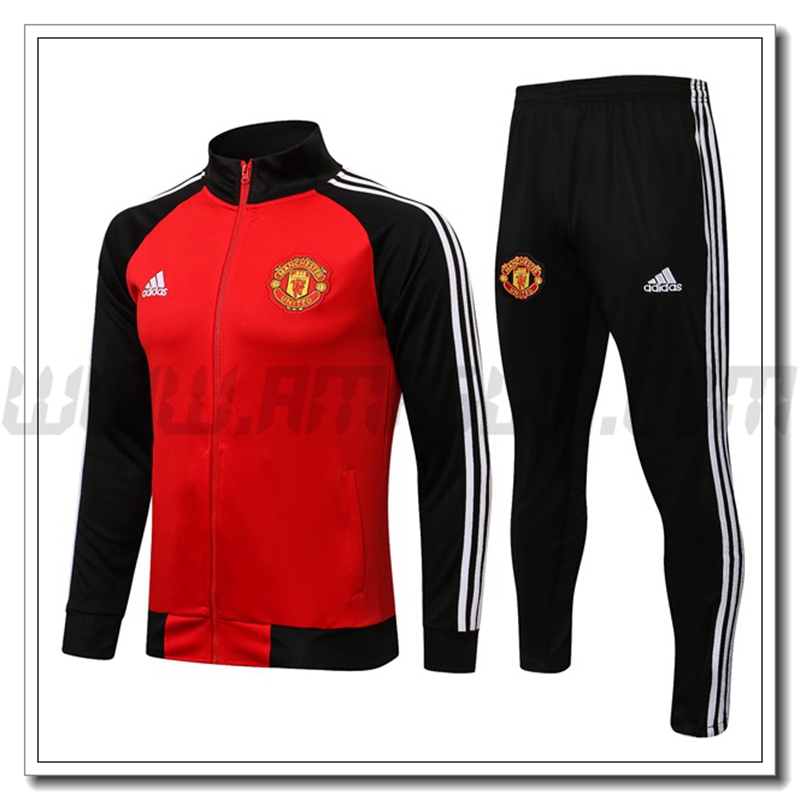 Tuta Giacca Allenamento Manchester United Rosso/Nero 2021 2022