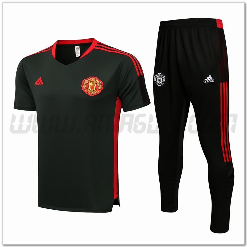 Maglia Polo Manchester United + Pantaloni Nero/Rosso 2021 2022