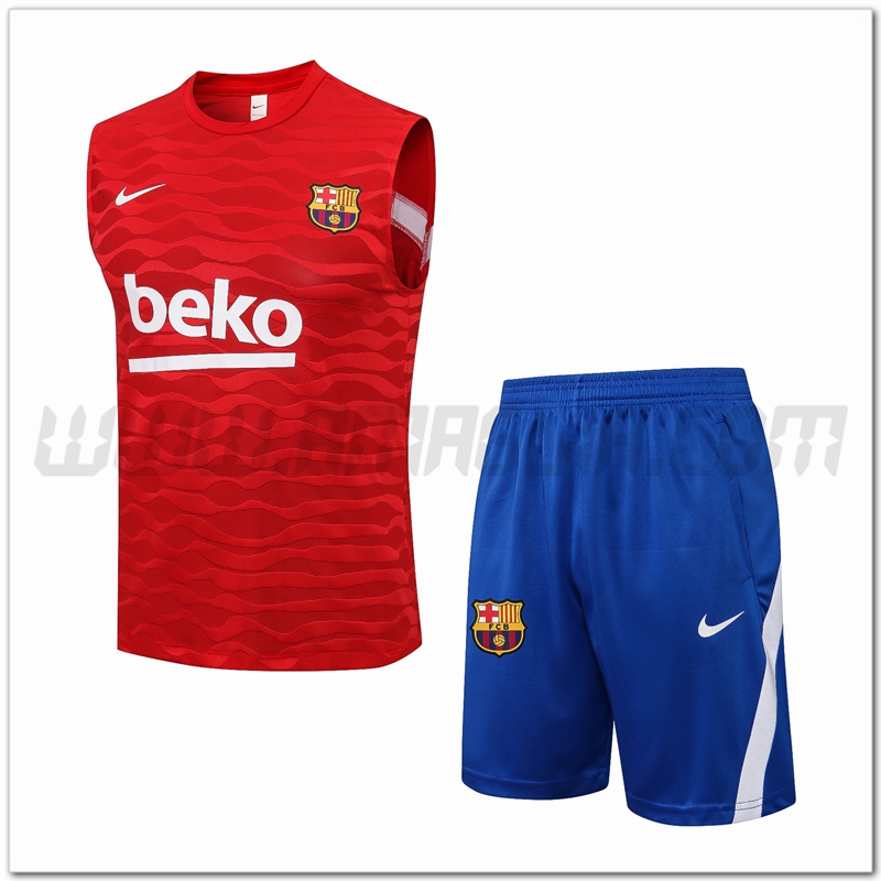 Canotta da Allenamento FC Barcellona + Pantaloncini Rosso 2021 2022
