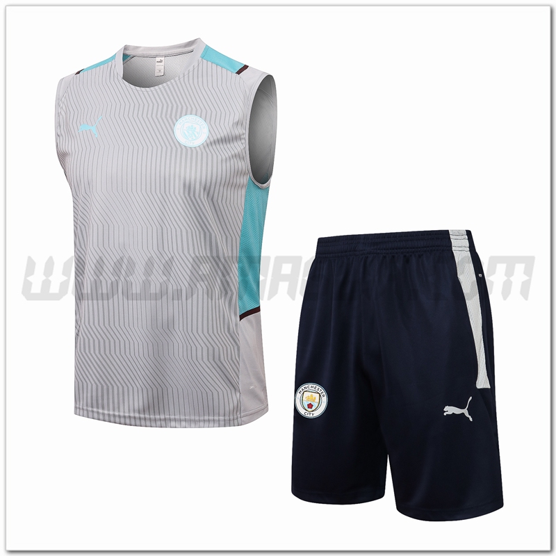 Canotta da Allenamento Manchester City + Pantaloncini Grigio 2021 2022