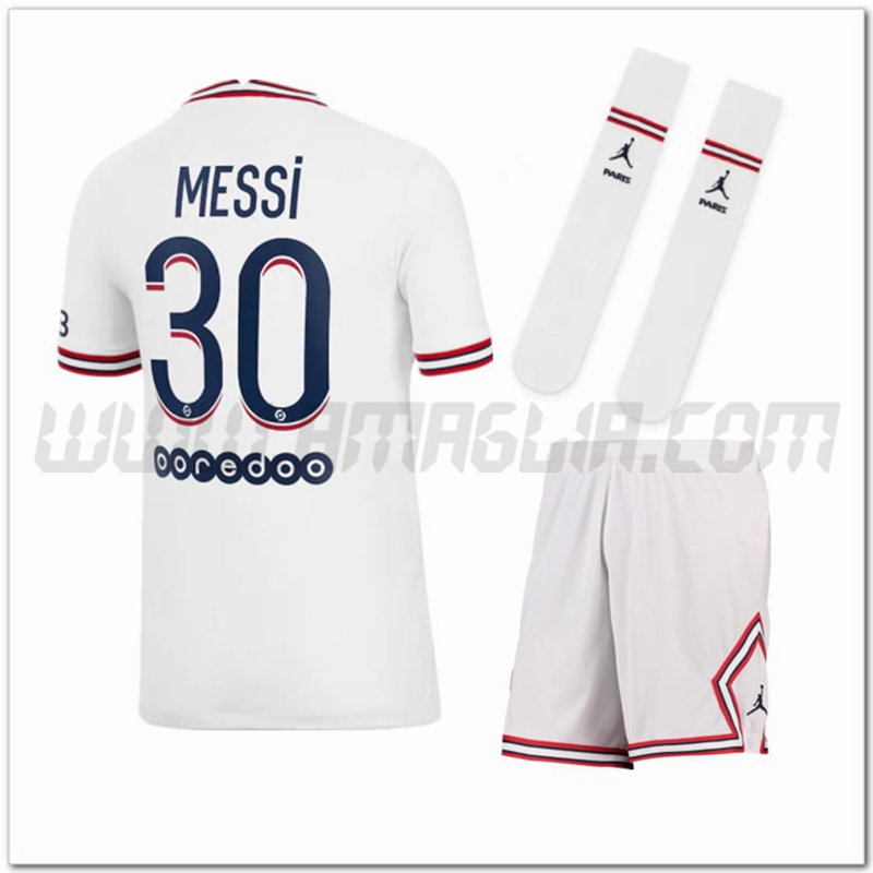 Kit Maglia PSG Jordan Messi 30 Bambino Quarto 2021 2022
