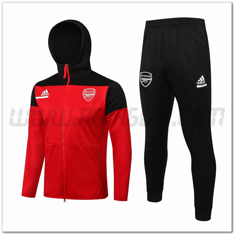 Tuta Giacca con Cappuccio FC Arsenal Nero/Rosso 2021 2022