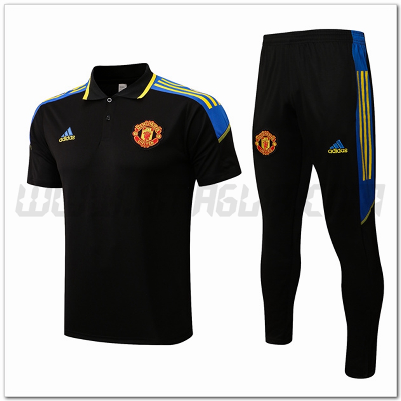 Kit Maglia Polo Manchester United + Pantaloni Nero 2022 2023