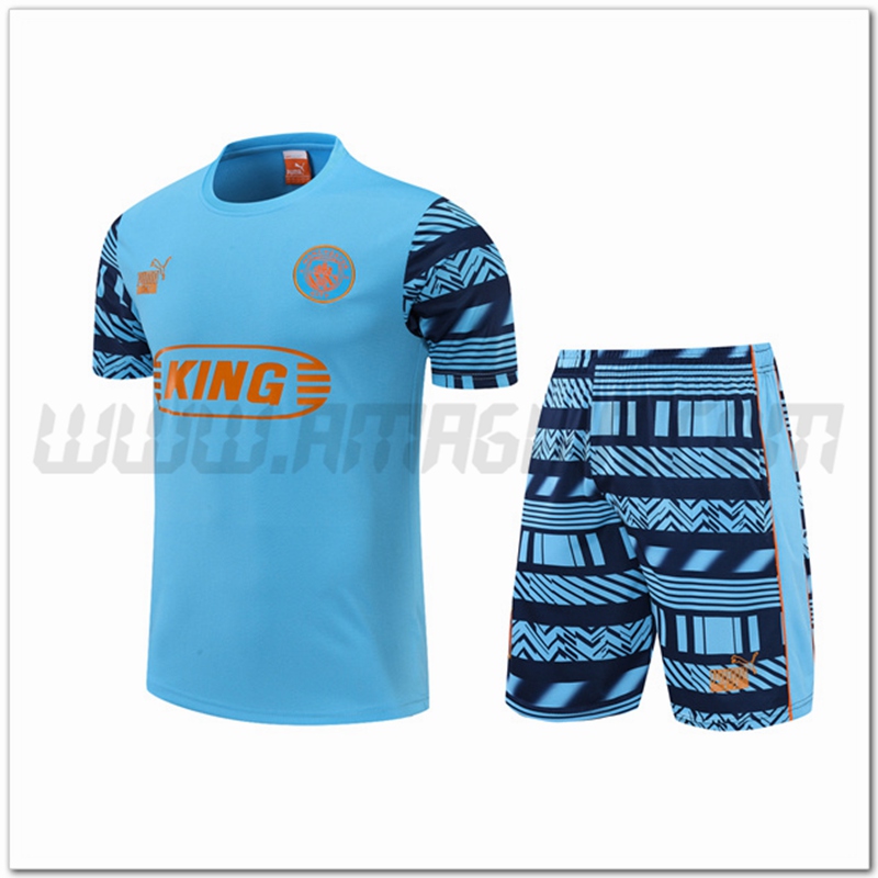 Maglia Allenamento Manchester City + Pantaloncinis Blu 2022 2023