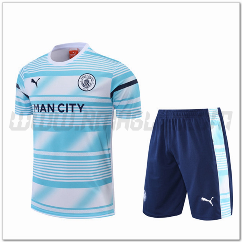 Maglia Allenamento Manchester City + Pantaloncinis Blu/Bianco 2022 2023