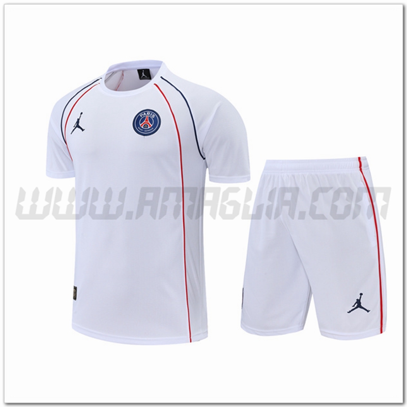 Maglia Allenamento Jordan PSG + Pantaloncinis Bianco 2022 2023