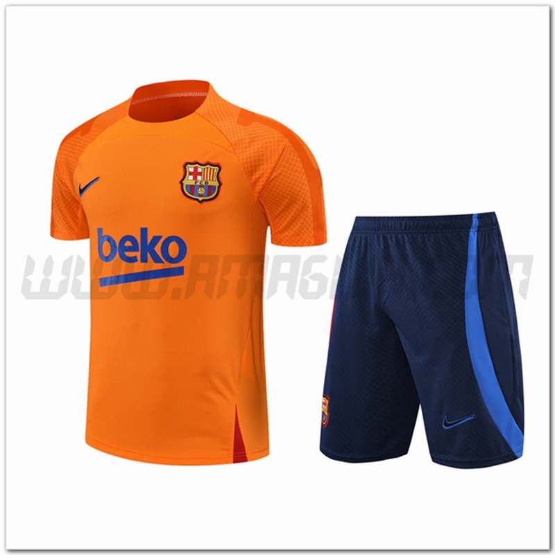 Maglia Allenamento FC Barcellona + Pantaloncinis Arancia 2022 2023
