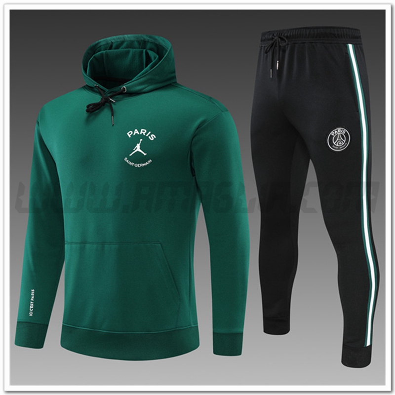 Tuta Giacca con Cappuccio Jordan PSG Bambino Verde 2022 2023