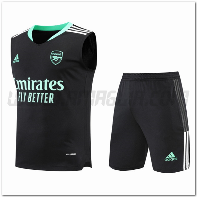Maglia Allenamento Senza Maniche Arsenal + Pantaloncini Nero 2022 2023