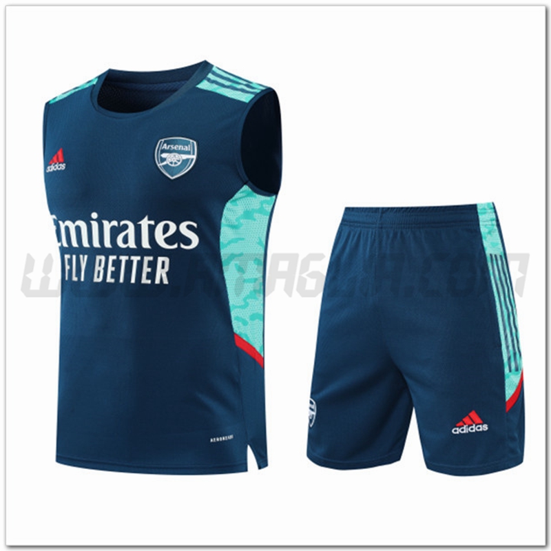 Maglia Allenamento Senza Maniche Arsenal + Pantaloncini Blu 2022 2023