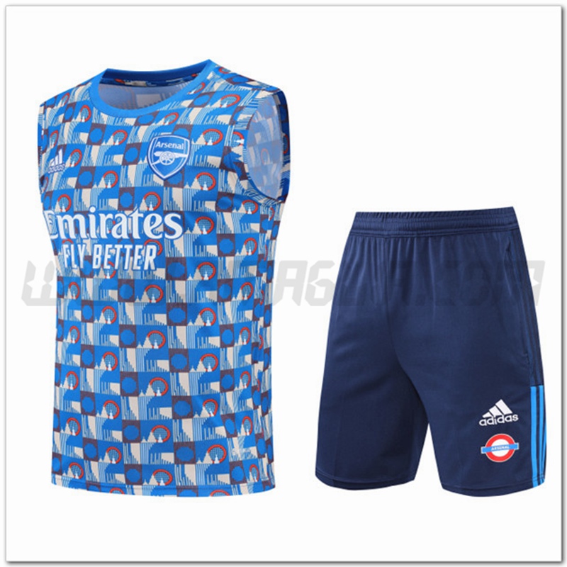 Maglia Allenamento Senza Maniche Arsenal + Pantaloncini Blu/Bianco 2022 2023