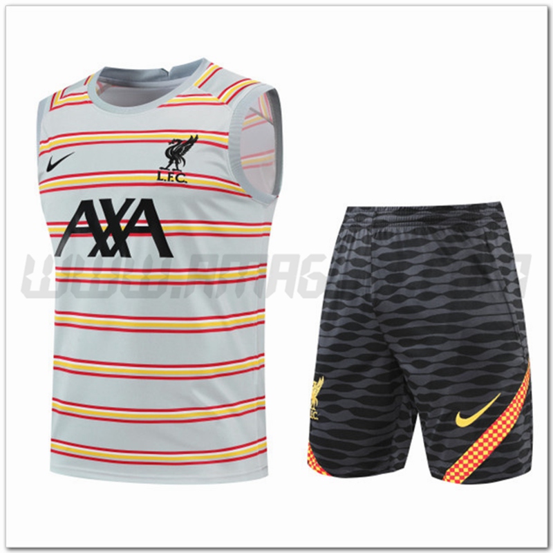 Maglia Allenamento Senza Maniche FC Liverpool + Pantaloncini Grigio 2022 2023