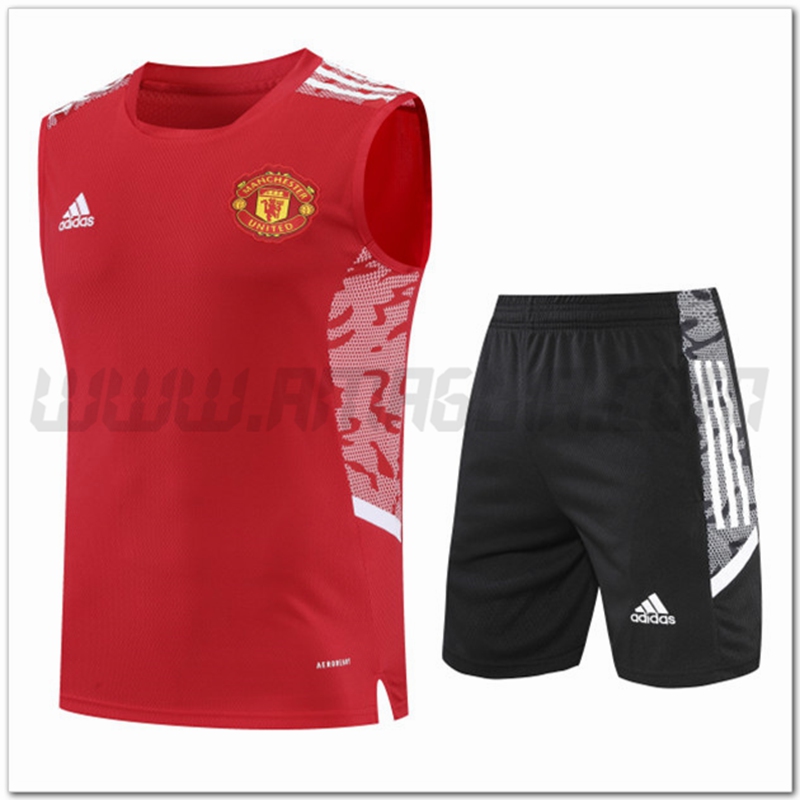 Maglia Allenamento Senza Maniche Manchester United + Pantaloncini Rosso 2022 2023